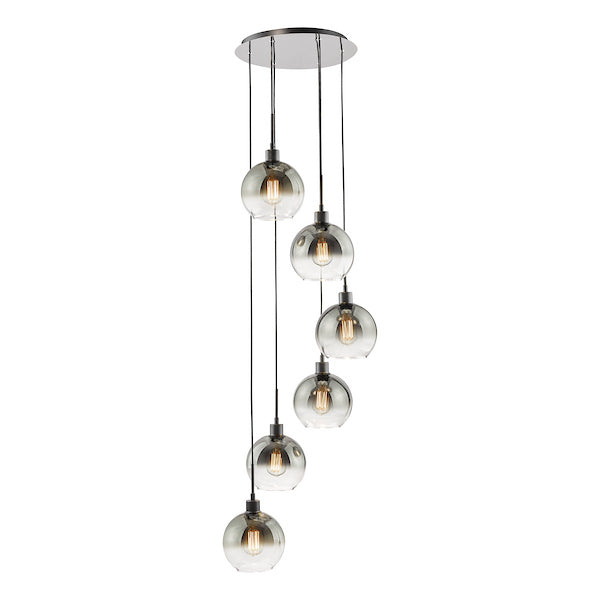 Dar Lighting Lycia 6 Light Matt Black & Smoked Ombre Glass Cluster Pendant