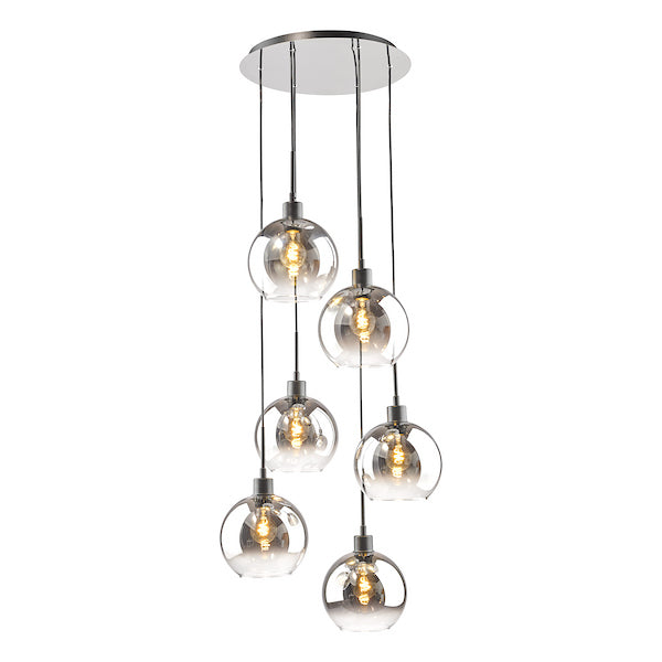 Dar Lighting Lycia 6 Light Matt Black & Smoked Ombre Glass Cluster Pendant