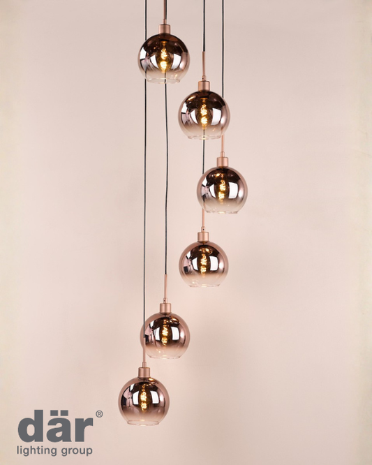 Dar Lighting Lycia 6 Light Satin Bronze & Bronze Ombre Glass Cluster Pendant