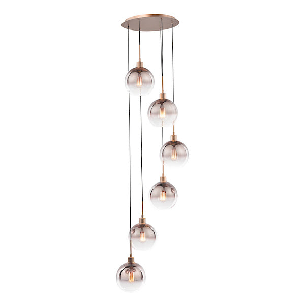 Dar Lighting Lycia 6 Light Satin Bronze & Bronze Ombre Glass Cluster Pendant