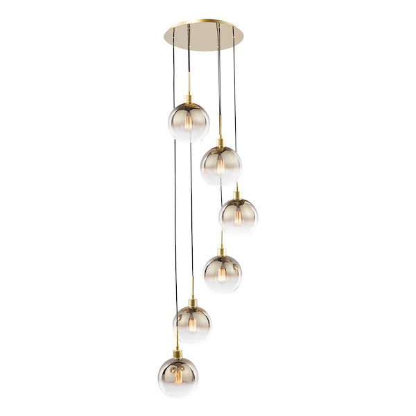 Dar Lighting Lycia 6 Light Satin Gold & Gold Ombre Glass Cluster Pendant