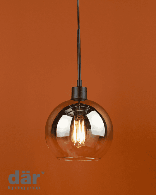 Dar Lighting Lycia Matt Black & Ombre Smoked Glass Pendant