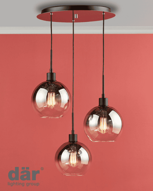 Dar Lighting Lycia Matt Black & Smoked Ombre Glass 3 Light Cluster Pendant