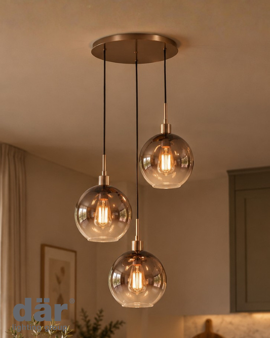 Dar Lighting Lycia 3 Light Satin Bronze & Bronze Ombre Glass Cluster Pendant