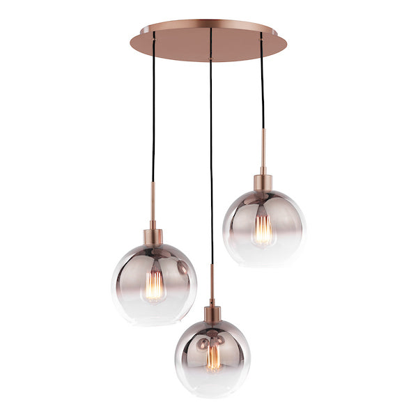 Dar Lighting Lycia 3 Light Satin Bronze & Bronze Ombre Glass Cluster Pendant