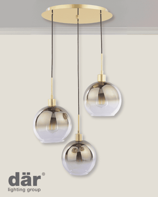 Dar Lighting Lycia 3 Light Satin Gold & Gold Ombre Glass Cluster Pendant
