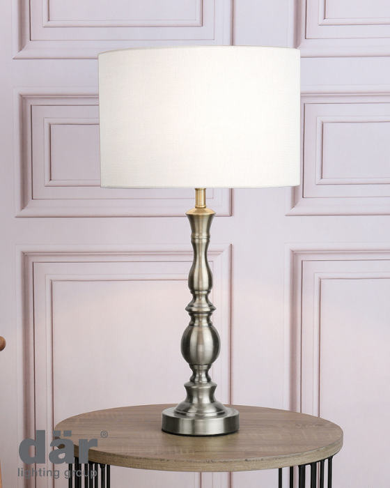 Dar Lighting Madrid Satin Chrome Table Lamp With Shade