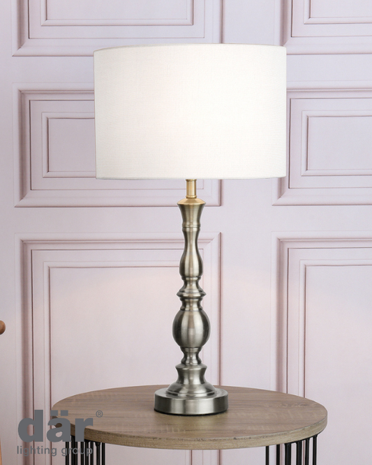 Dar Lighting Madrid Satin Chrome Table Lamp With Shade