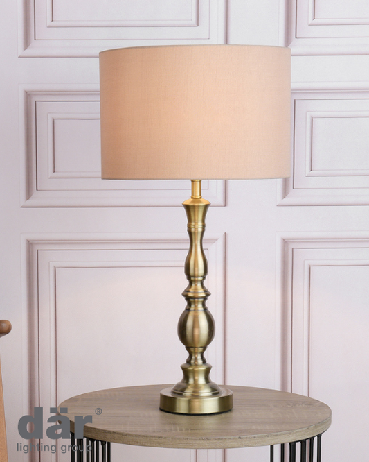Dar Lighting Madrid Antique Brass Table Lamp With Shade