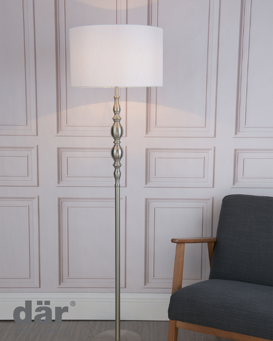 Dar Lighting Madrid Satin Chrome Floor Lamp With Shade
