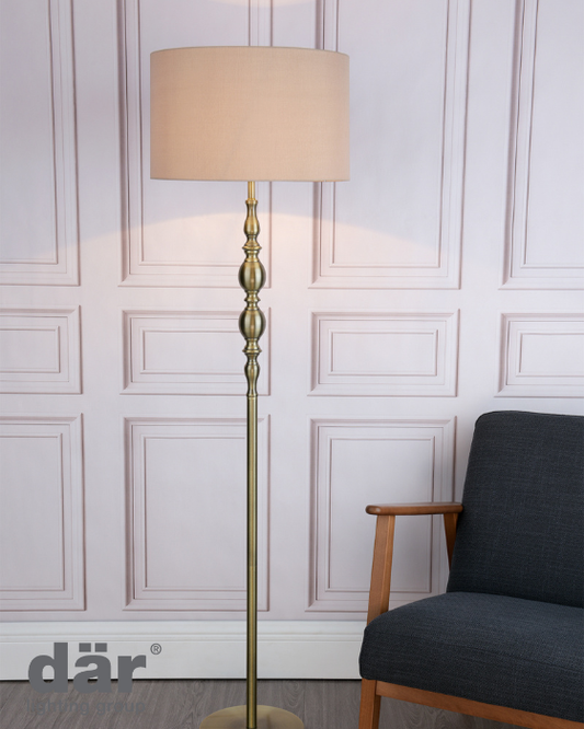 Dar Lighting Madrid Floor Lamp Antique Brass With Shade