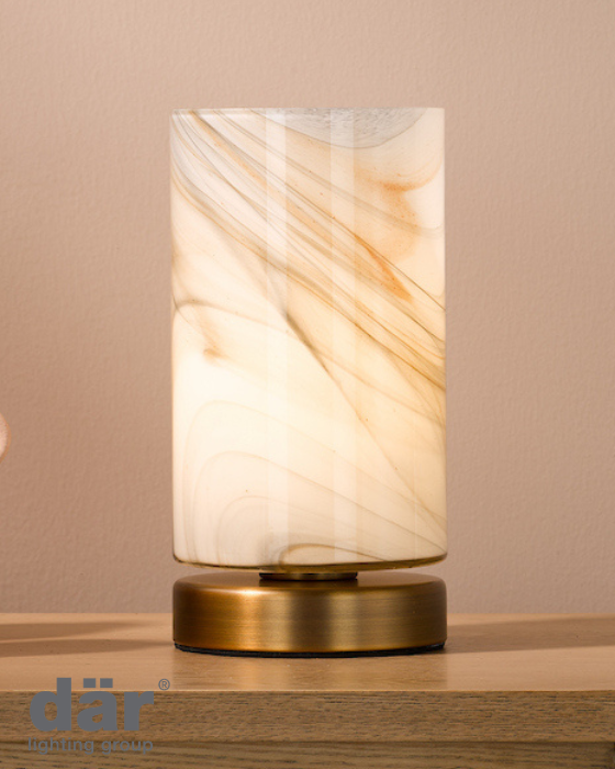 Dar Lighting Magda Antique Bronze & Art Glass Touch Table Lamp