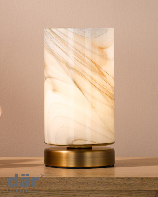 Dar Lighting Magda Antique Bronze & Art Glass Touch Table Lamp