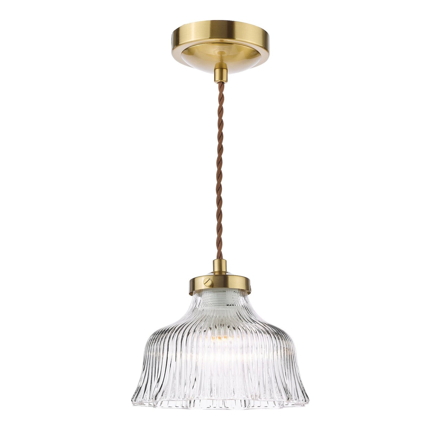 Dar Lighting Maude Natural Brass & Ribbed Glass Pendant