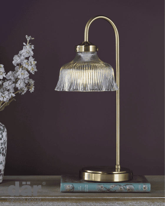 Dar Lighting Maude Natural Brass & Ribbed Glass Table Lamp