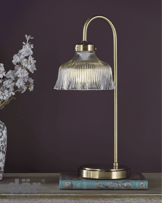 Dar Lighting Maude Natural Brass & Ribbed Glass Table Lamp