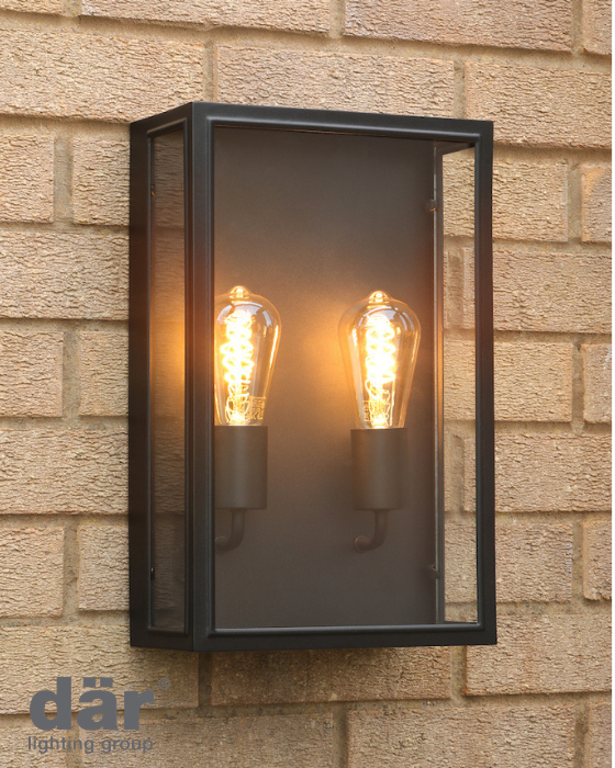 Dar Lighting Mazin 2 Light Outdoor IP44 Matt Black & Glass Wall Light
