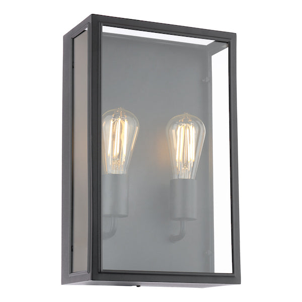 Dar Lighting Mazin 2 Light Outdoor IP44 Matt Black & Glass Wall Light