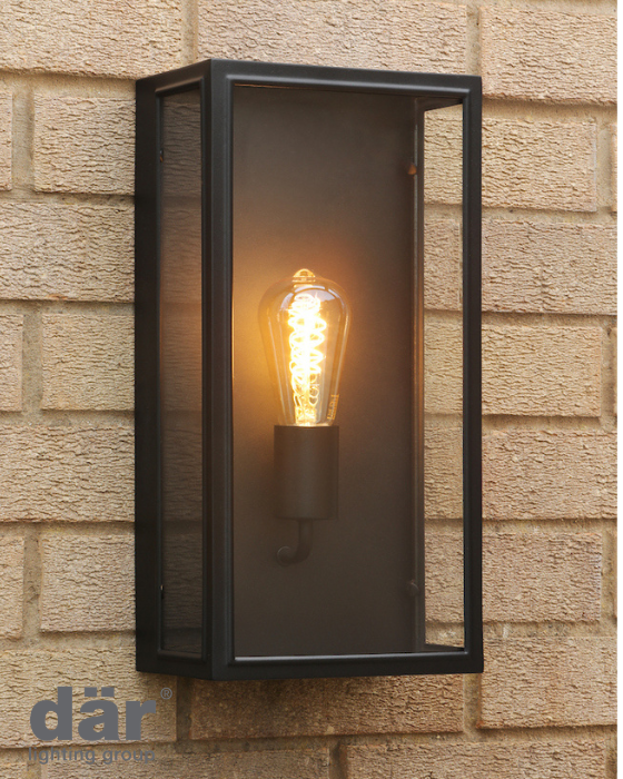 Dar Lighting Mazin Outdoor IP44 Matt Black & Glass Wall Light