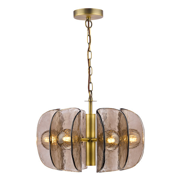 Dar Lighting Megara 6 Light Antique Bronze & Tea Smoked Glass Pendant