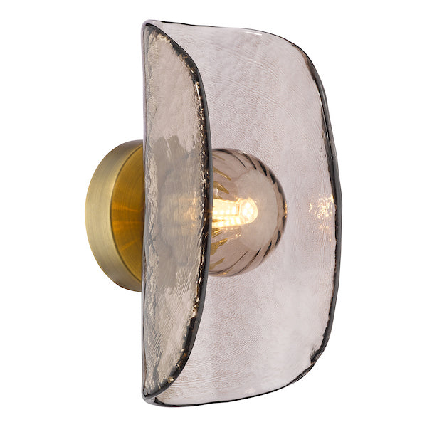 Dar Lighting Megara Antique Bronze & Tea Smoked Glass Wall Light