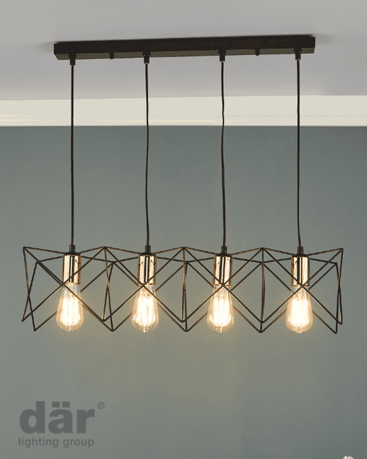 Dar Lighting Midi 4 Light Black & Copper Detail Bar Pendant