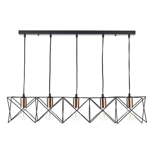 Dar Lighting Midi 5 Light Matt Black Bright & Copper Bar Pendant