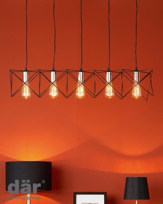Dar Lighting Midi Cage 5lt Black & Polished Chrome Bar Pendant
