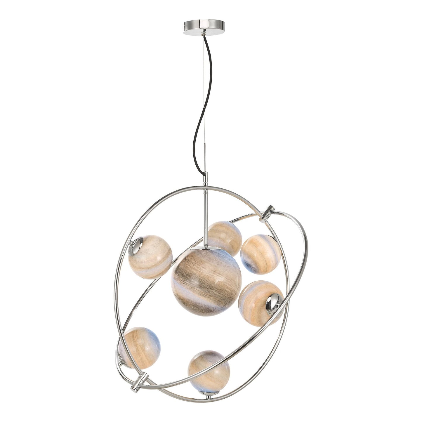Dar Lighting Mikara 7 Light Polished Chrome & Marble Effect Glass Pendant