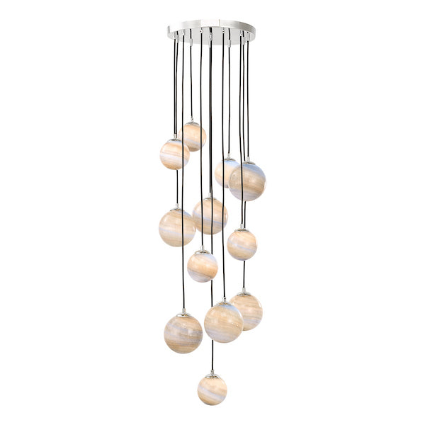 Dar Lighting Mikara 12 Light Polished Chrome & Marble Effect Glass 1.5M Cluster Pendant