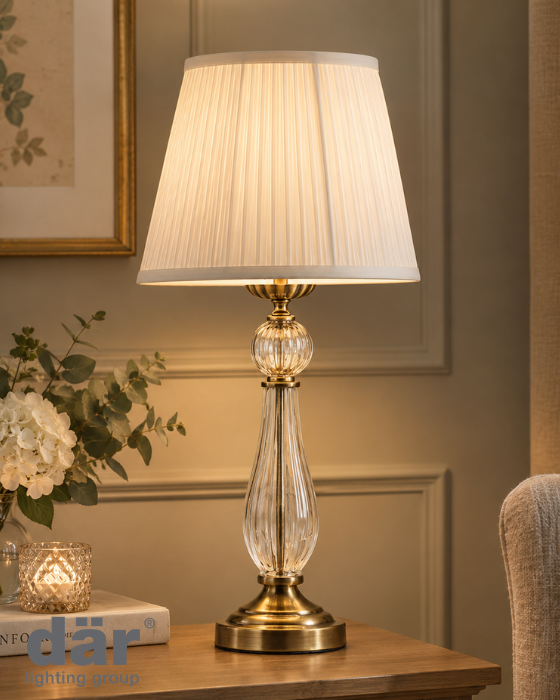 Dar Lighting Mitzy Antique Bronze & Ribbed Glass Table Lamp With Shade