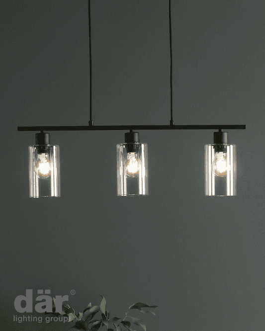 Dar Lighting Miu 3 Light Matt Black & Glass Bar Pendant