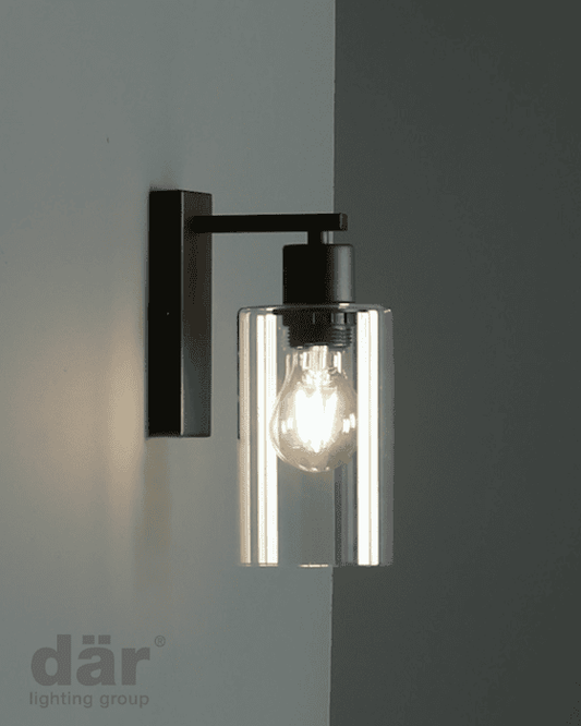 Dar Lighting Miu Matt Black & Glass Wall Light