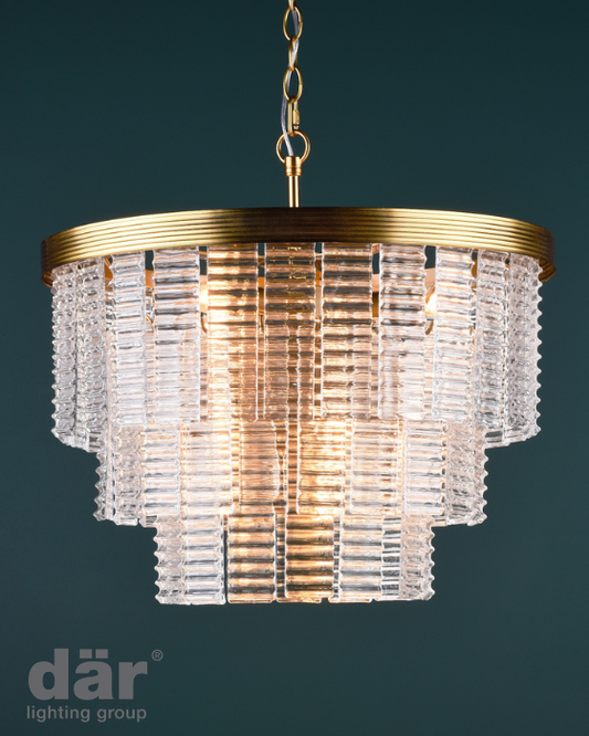 Dar Lighting Moesha 6 Light Natural Brass & Ribbed Glass Pendant