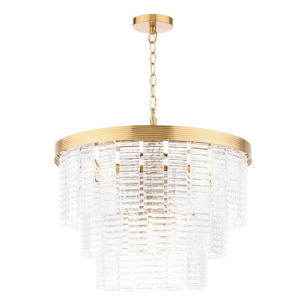 Dar Lighting Moesha 6 Light Natural Brass & Ribbed Glass Pendant