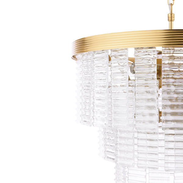 Dar Lighting Moesha 6 Light Natural Brass & Ribbed Glass Pendant