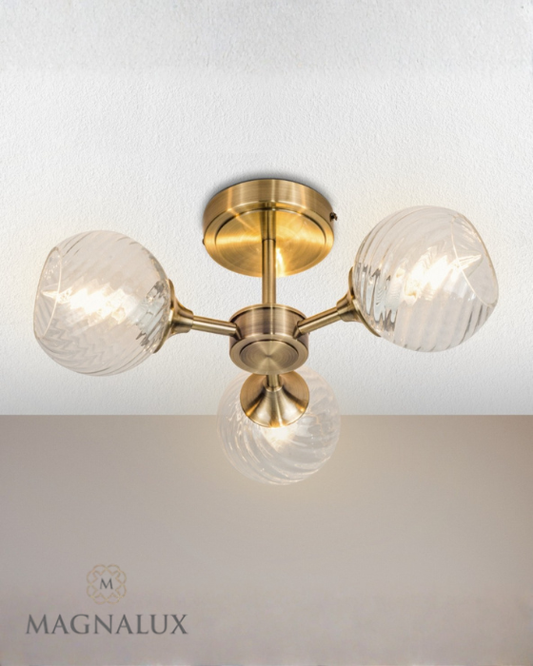 Magnalux Mona 3 Light Antique Brass Semi Flush