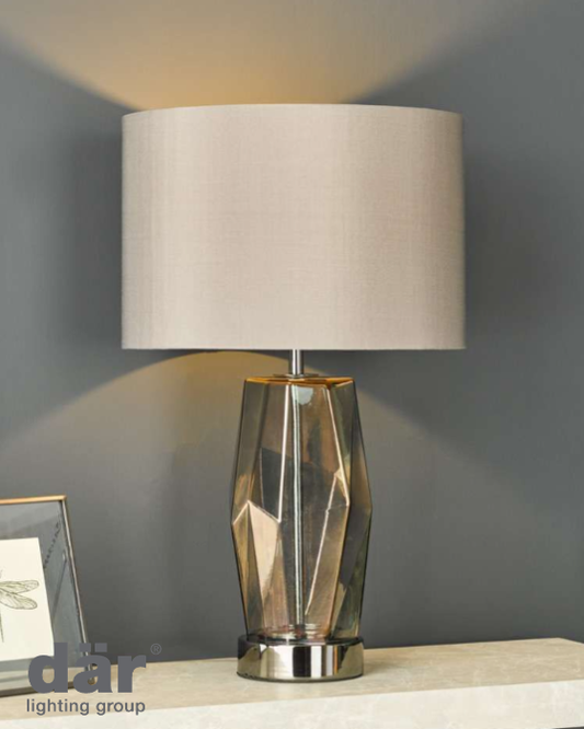 Dar Lighting Mubina Black Chrome & Smoked Glass Touch Table Lamp With Shade