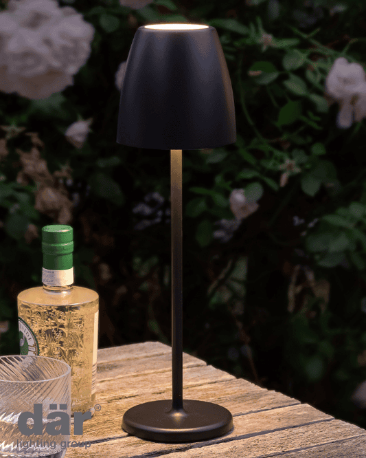 Dar Lighting Munich Outdoor LED IP54 Black Rechargeable Table Lamp