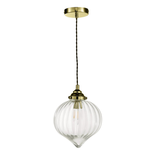 Dar Lighting Mya Antique Brass & Glass Pendant