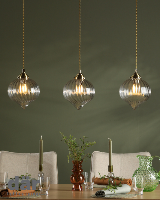 Dar Lighting Mya 3 Light Antique Brass & Glass Bar Pendant