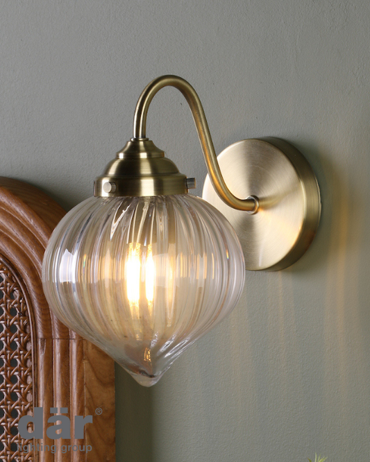 Dar Lighting Mya Antique Brass & Glass Wall Light