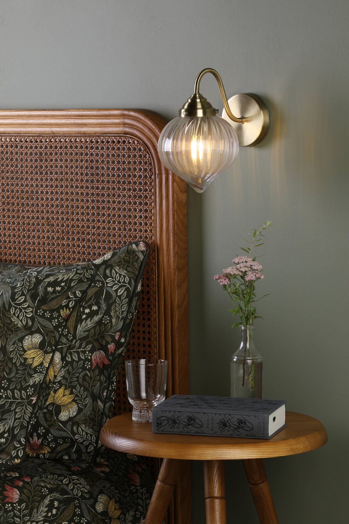 Dar Lighting Mya Antique Brass & Glass Wall Light