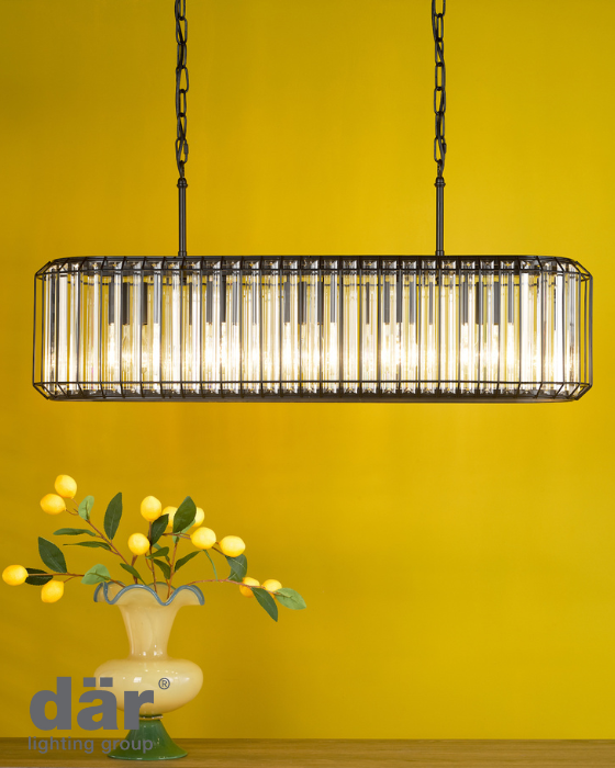 Dar Lighting Naeva 5 Light Matt Black & Crystal Bar Pendant