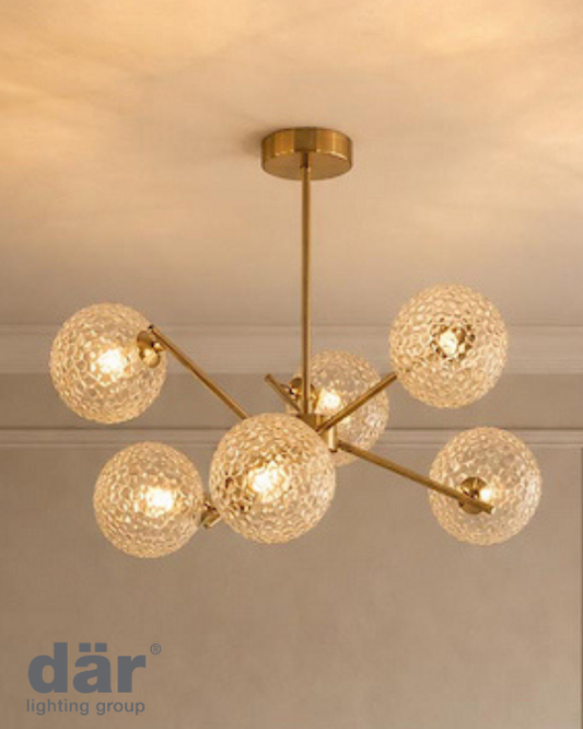 Dar Lighting Naron 6 Light Antique Bronze Semi Flush With Amber Hammered Glass