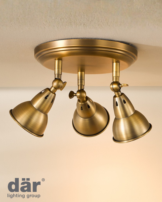 Dar Lighting Nathaniel 3 Light Aged Brass Plate Spotlight
