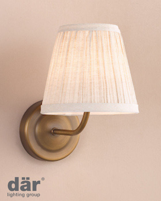 Dar Lighting Navarro LED Rechargeable Antique Bronze Wall Light With Natural Linen Pleated Shade