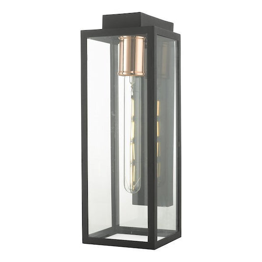 Dar Lighting Naxos Outdoor IP43 Black & Glass Wall Light