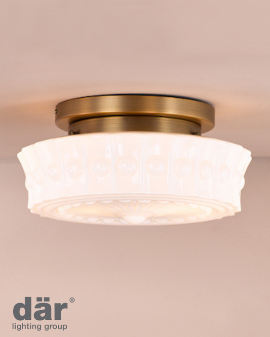 Dar Lighting Neema 2 Light Opal Glass & Antique Bronze Flush