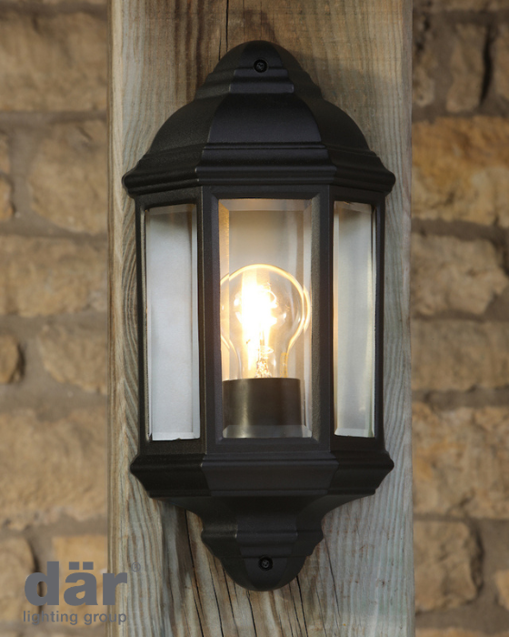 Dar Lighting Nelson IP44 Outdoor Matt Black & Glass Wall Light